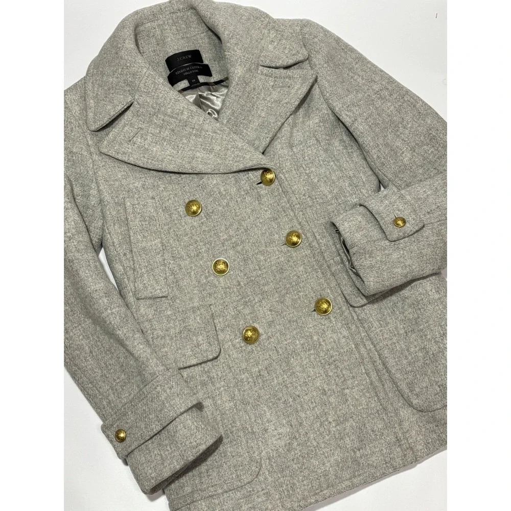 J Crew Stadium Cloth Peacoat Double Breasted Gold Buttons Grey Women 00‎ - Picture 12 of 12